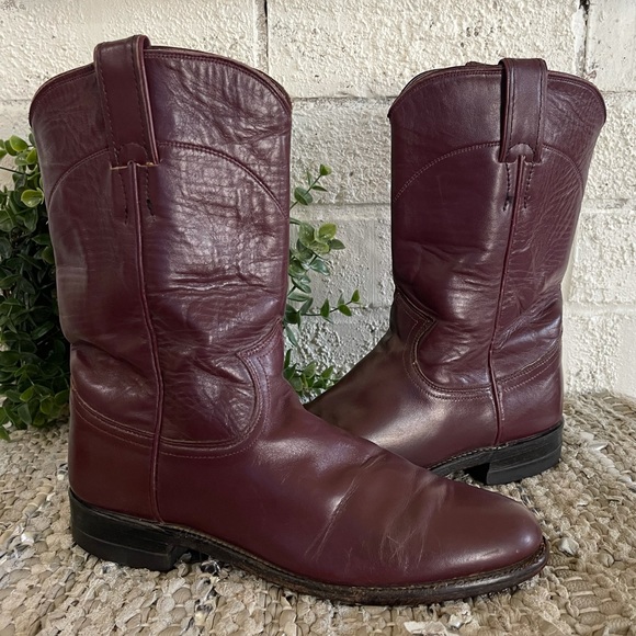 Justin Boots Shoes - JUSTIN BURGUNDY ROPER L3068 LEATHER BOOTS WESTERN 7B